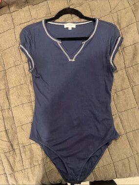 Kaileigh Navy Ribbed Bodysuit with White Contrast Stitching